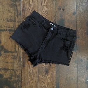 High Waisted Cheeky Black Denim Studded Shorts